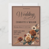 Elegant huwelijksscript Bruine Bloemen Kaart (Voorkant)