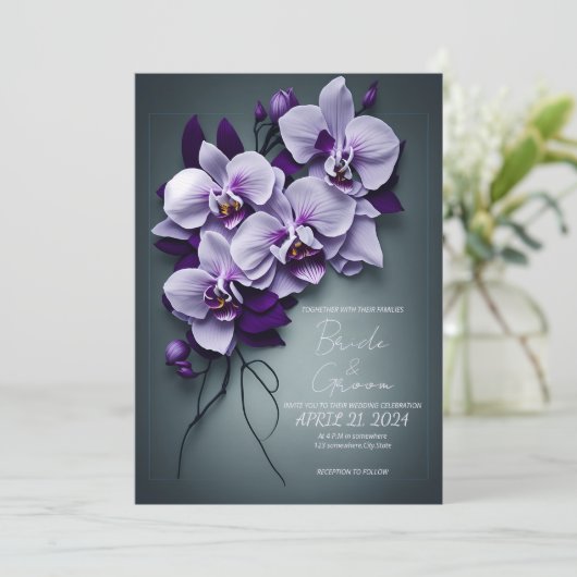 Elegant huwelijksuitnodiging met orchideeën. kaart (Staand voorkant)
