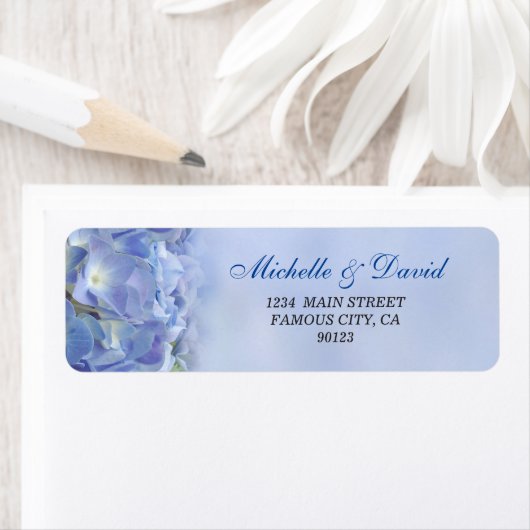 Elegant Hydrangea Blue Florals Adres Label (Insitu)