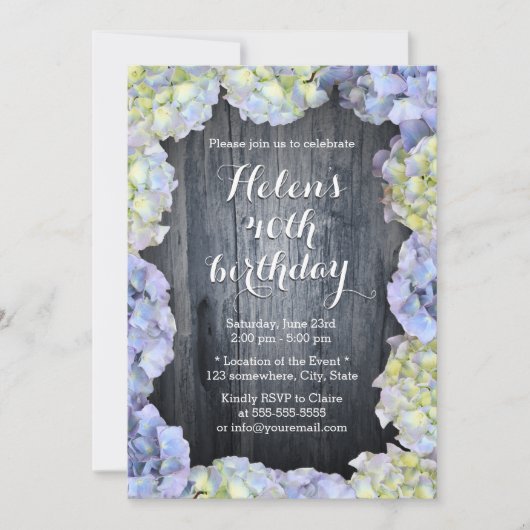 Elegant Hydrangea Floral Birthday Party Kaart (Voorkant)