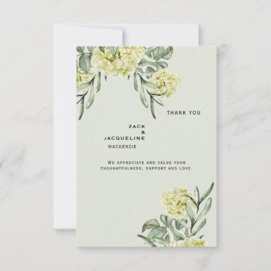 Élégant Hydrangea Mint Mariage Monogramme Merci (Devant)