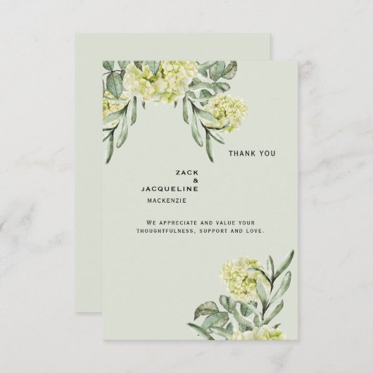 Élégant Hydrangea Mint Mariage Monogramme Merci (Devant / Derrière)