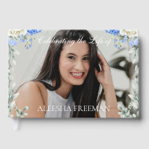 Elegant Hydrangea Photo Funeral Sign In Book