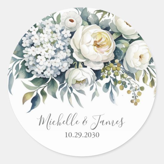 Elegant Hydrangea Rose Floral Wedding Ronde Sticker (Voorkant)