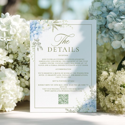 Elegant Hydrangea Wedding Details Informatiekaartje