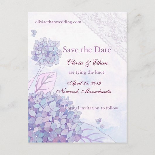 Elegant Hydrangea Wedding Save the Date Briefkaart (Voorkant)