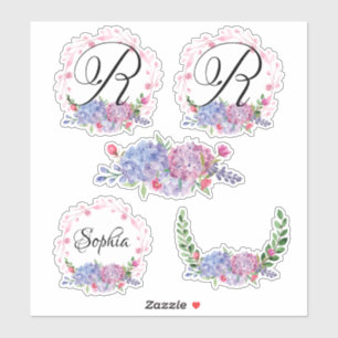 Elegant Hydrangeas   Wreaten   Monogram   Brief R Sticker