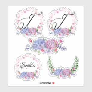 Elegant Hydrangeas   Wreaten   Monogram   Brief T Sticker