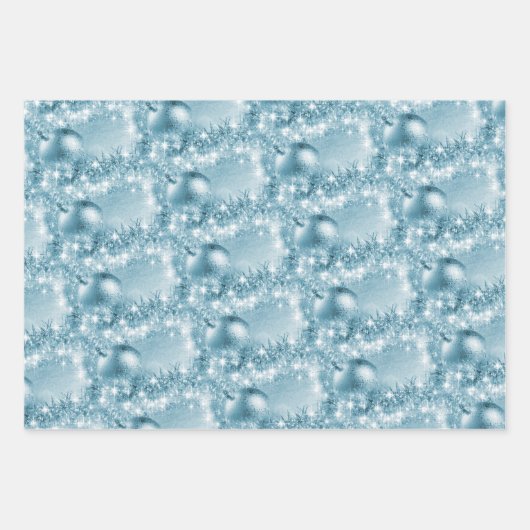 Elegant Ice Blue en Silver Kerstbal Inpakpapier Vel (Voorkant 3)