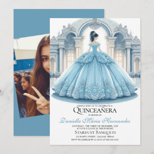Elégant Ice Blue Quinceañera Invitation