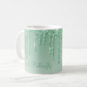 Elegant Ice Green Glitter Script Sparkle Modern Koffiemok (Voorkant links)