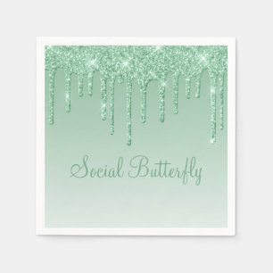 Elegant Ice Green Glitter Script Sparkle Modern Servet