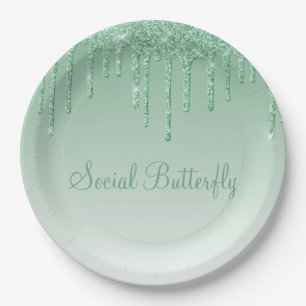 Elegant Ice Green Glitter Script Sparkle Moderne Papieren Bordje