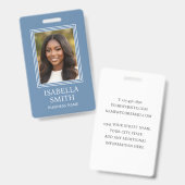 Elegant ID Badge Custom Photo Small Business Blue (Avant & arrière)