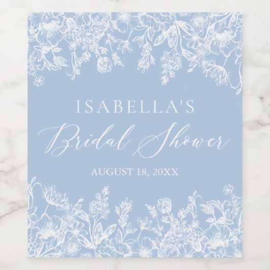 Elegant Iets Blue Floral Vrijgezellenfeest Wijn Etiket (Enkel label)