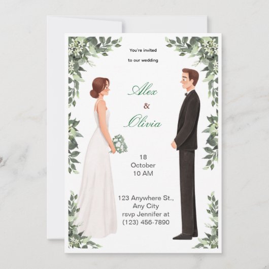 Elegant Illustrated Wedding Invitation Kaart (Voorkant)