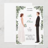 Elegant Illustrated Wedding Invitation Kaart (Voorkant / Achterkant)