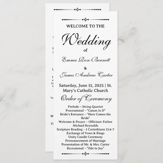 Elegant in het liefdevolle geheugen bruiloft progr (Voorkant / Achterkant)