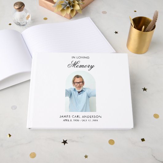 Elegant In Loving Memory Photo White Keepsake Gastenboek (Voorkant open)