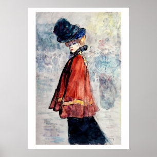 Elegant in rode cape schilderij van Henry Somm Poster