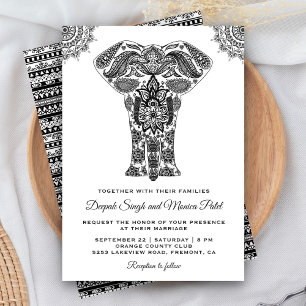 Elegant Indian Henna Elephant Wedding Invitation Kaart