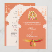 Elegant Indian Wedding Invitation Temple Arch (Devant / Derrière)