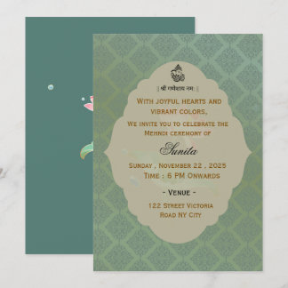 Elegant Indian Wedding Mehndi Ceremony Invitation