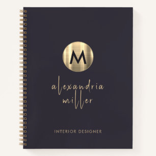 Elegant Indigo Blue Gold Monogram Notitieboek