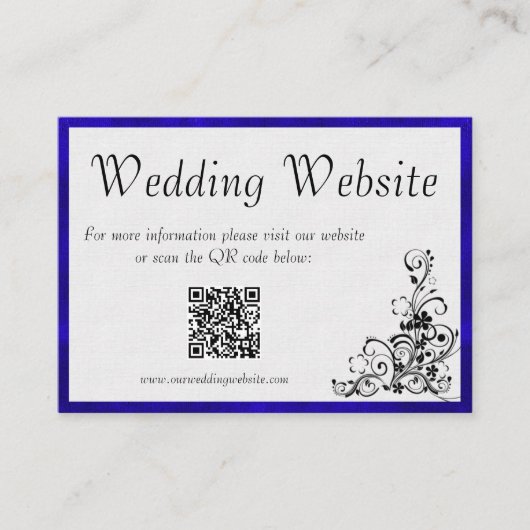 Elegant ingelijst Blauw en Wit Bruiloft Website Informatiekaartje (Voorkant)