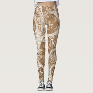 Elegant ingewikkeld wit ontwerp op tan Leggings