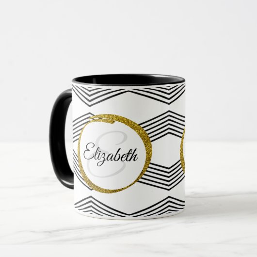Elegant Initiaal Letter Monogram | Zwart-wit Mok (Voorkant links)