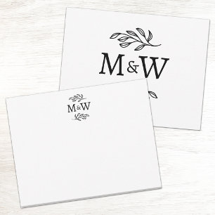 Elegant initiaal paar botanisch monogram notitiekaartje
