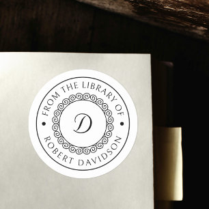 Elegant Initiaal Ronde Bibliotheek Boekplaat Ronde Sticker