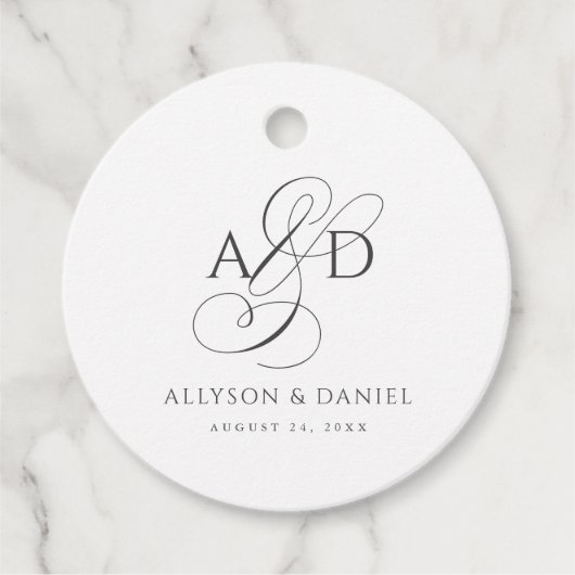 Elegant Initiaal Script Monogram klassieke bruilof Bedankjes Labels (Voorkant)