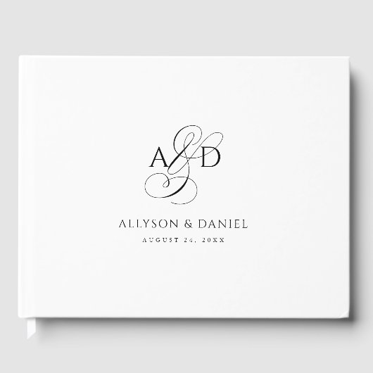 Elegant Initiaal Script Monogram klassieke bruilof Gastenboek (Voorkant)