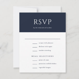 Elegant Initiaal Script Monogram Navy Blue Wedding RSVP Kaartje