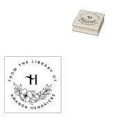 Elegant Initial Flowery Custom Library Book Rubberstempel (Gestempeld)
