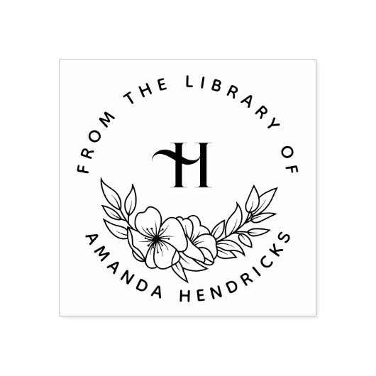 Elegant Initial Flowery Custom Library Book Rubberstempel (Afrduk)