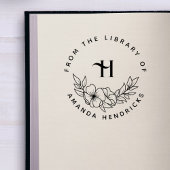 Elegant Initial Flowery Custom Library Book Rubberstempel