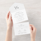 Elegant initialen eenvoudig zwart-wit huwelijk all in one uitnodiging (Afscheurbaar)