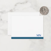 Elegant Initialen Monogram Marine Blauwe Grens Notitiekaartje (Voorkant / Achterkant in situ)