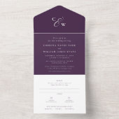 Elegant initialen najaarplum paarse bruiloft all in one uitnodiging (Binnen)