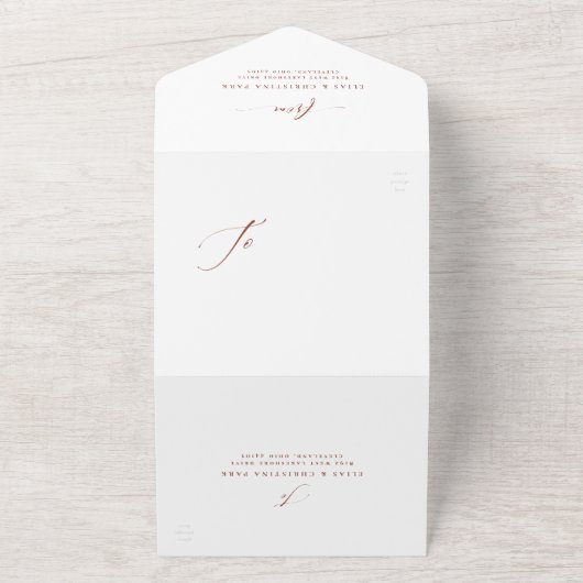 Elegant initialen simpele terracotta roestbruiloft all in one uitnodiging (Buitenkant)