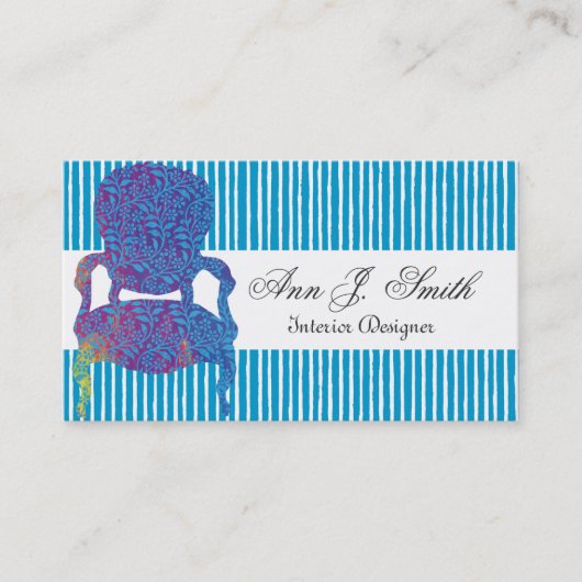 Elegant Interior Designer Striped Blue Visitekaartje (Voorkant)