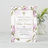 Elegant Invitacion De Bautizo Con Flores Baptisme Kaart (Staand voorkant)