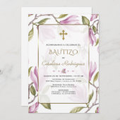 Elegant Invitacion De Bautizo Con Flores Baptisme Kaart (Voorkant / Achterkant)