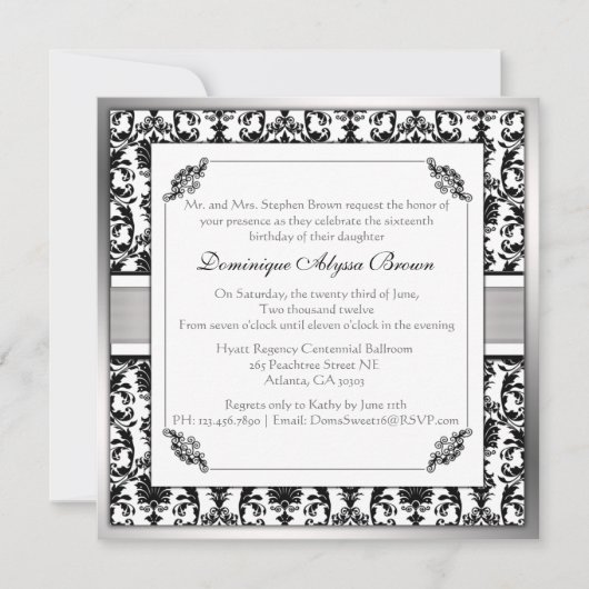 Élégant Invitation à lunettes Damask [Argent] (Devant)