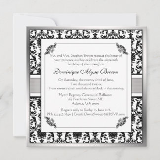 Élégant Invitation à lunettes Damask [Argent]