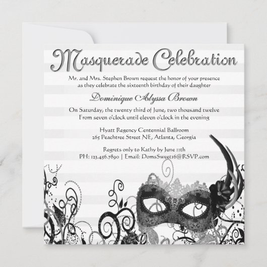 Élégant Invitation à perruques masquantes [Noir] (Devant)