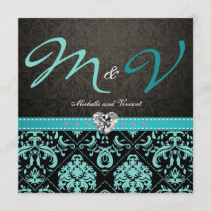 Elégant Invitation Aqua Blue / Black Mariage damas